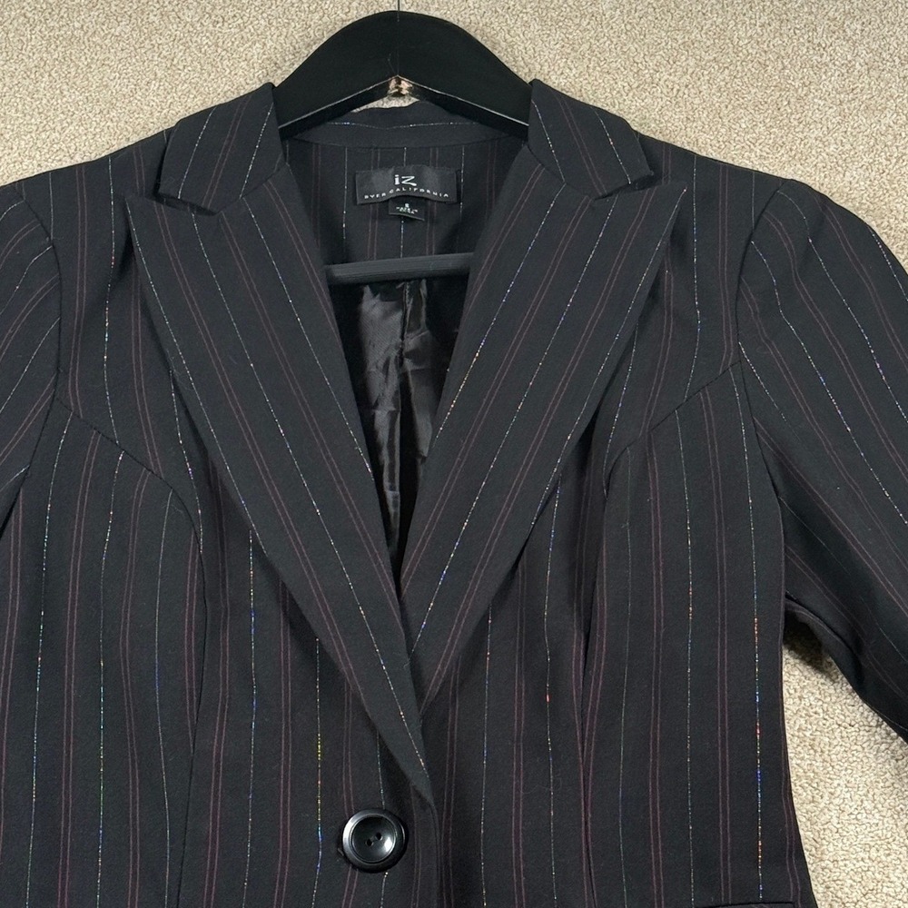 IZ Byer California Blazer Women Size S Black Pinstripe Tailored Jacket